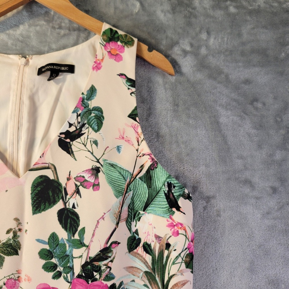BananaRepublic Womens 12 Tropical Floral Drop Waist Shift Dress VNeck Sleeveless - Picture 3 of 10